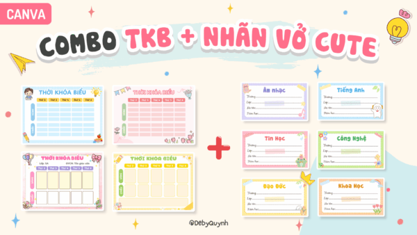 Combo 8 Thời khoá biểu + 14 nhãn vở cute Canva + Quà tặng kèm