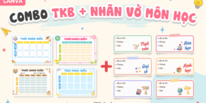 Combo 8 Thời khoá biểu + 14 nhãn vở môn học Canva + Quà tặng kèm