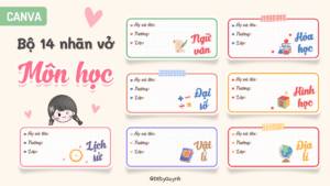 Bộ 14 nhãn vở môn học Canva + Quà tặng kèm