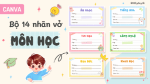 Bộ 14 nhãn vở cute Canva + Quà tặng kèm