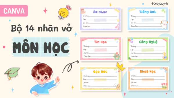Bộ 14 nhãn vở cute Canva + Quà tặng kèm