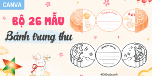 Bộ 26 mẫu bánh trung thu tô màu & có màu Canva