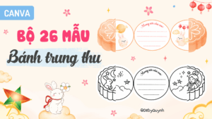 Bộ 26 mẫu bánh trung thu tô màu & có màu Canva