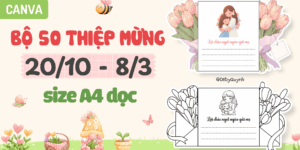 Bộ 50 mẫu thiệp Canva tô màu & có màu 20/10, 8/3 khổ A4 dọc (thiệp size A5)