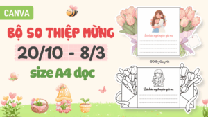 Bộ 50 mẫu thiệp Canva tô màu & có màu 20/10, 8/3 khổ A4 dọc (thiệp size A5)