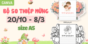 Bộ 50 mẫu thiệp Canva tô màu & có màu 20/10, 8/3 khổ A4 dọc (thiệp size A5)