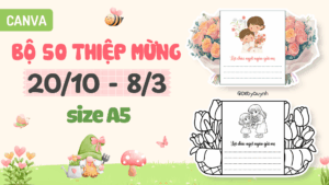 Bộ 50 mẫu thiệp Canva tô màu & có màu 20/10, 8/3 khổ A4 dọc (thiệp size A5)