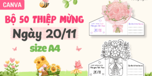 Bộ 50 mẫu thiệp Canva tô màu & có màu mừng 20/11 size A4