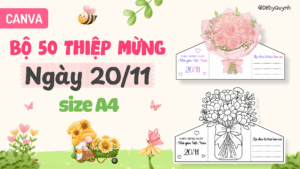Bộ 50 mẫu thiệp Canva tô màu & có màu mừng 20/11 size A4