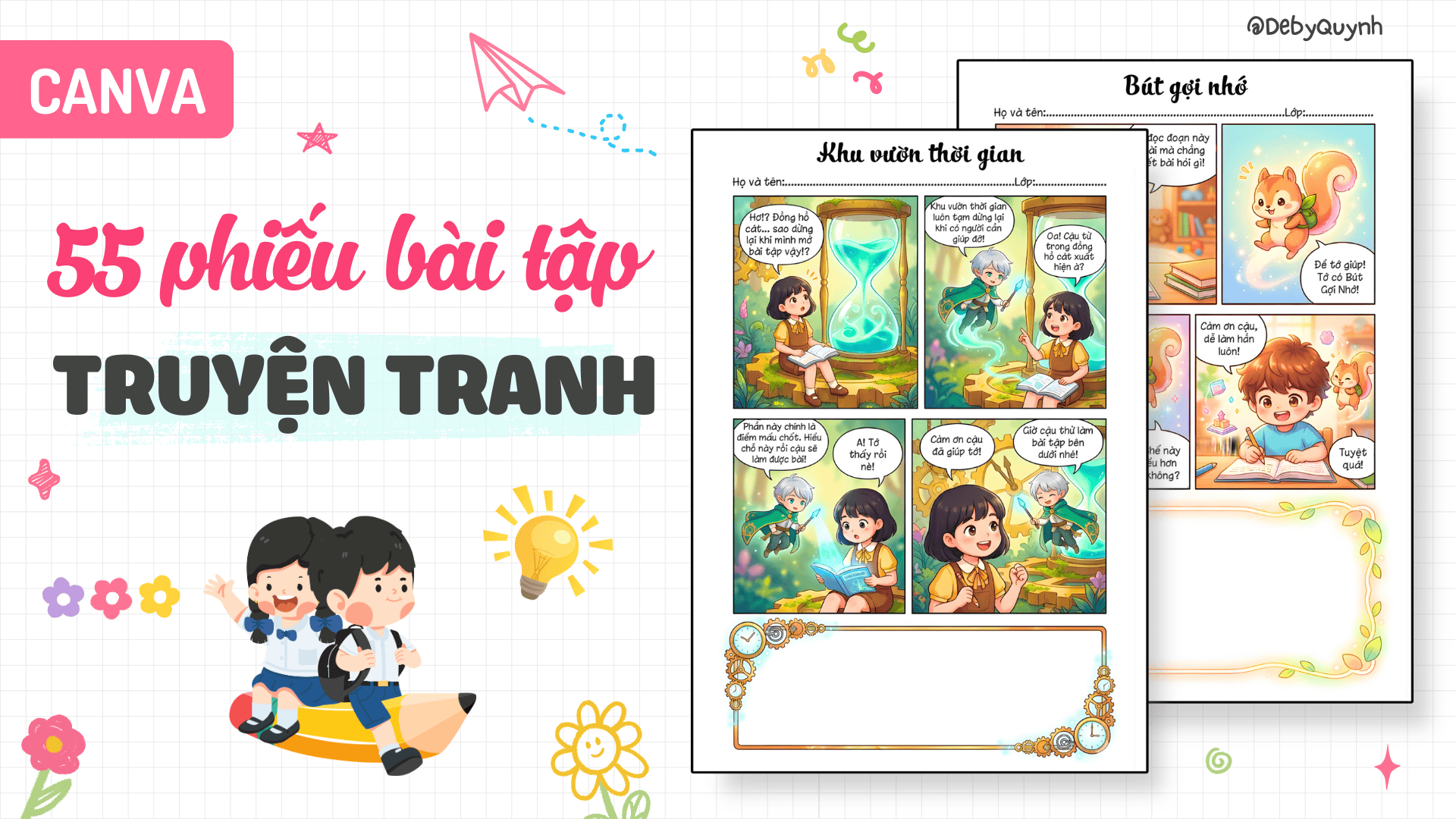 Bộ 55 mẫu phiếu bài tập truyện tranh chỉnh sửa được lời thoại trên Canva