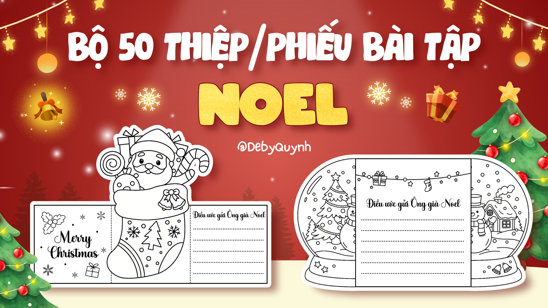 Bộ 50 mẫu thiệp Noel tô màu trên Canva size A4