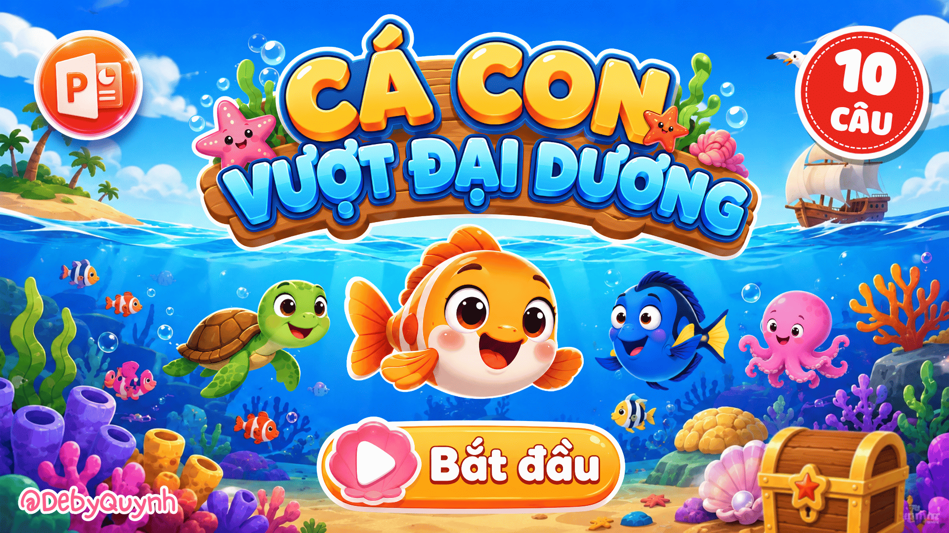 Game Cá con vượt đại dương PowerPoint (Bản 10 câu hỏi)